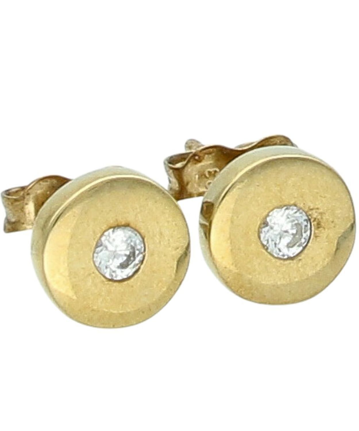 Złote kolczyki na sztyft 333 z cyrkonią – okrągłe blaszki damskie.jpg